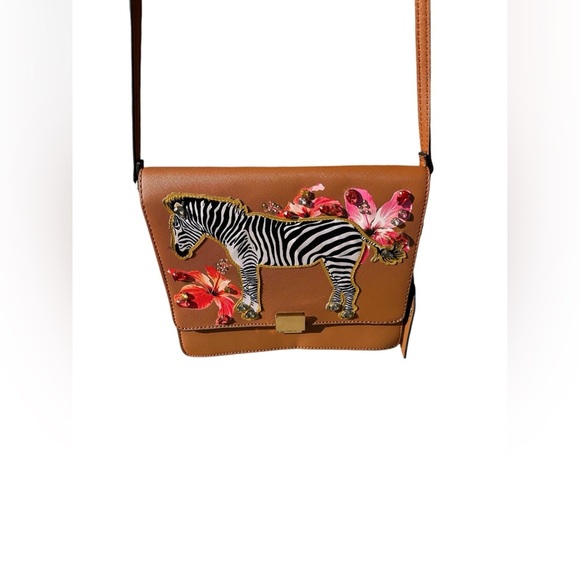 Aldo Plumsprings Crossbody Handbag Zebra Design & Patch With Gemstones - Picture 2 of 16